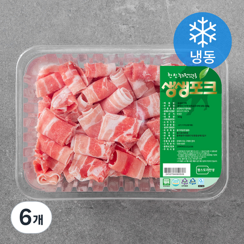 생생포크 한돈 무항생제 대패 삼겹살 구이용 (냉동), 800g, 6개