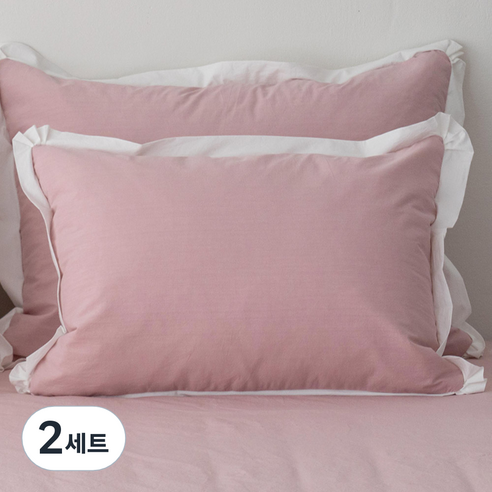 스코홈 바이오워싱 고밀도 순면 호텔식 누빔 베개커버 + 베개솜 세트, 순수핑크, 2세트