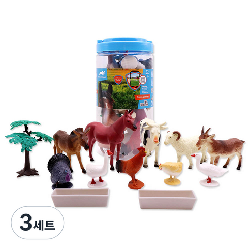 애니멀플래닛 농장 동물 피규어 슬림 원형 버켓 13p 세트, 3세트