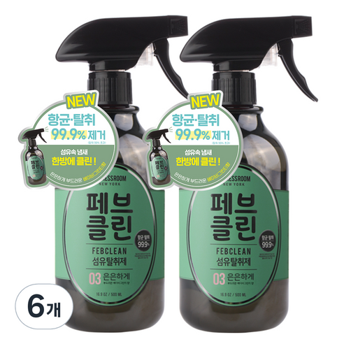 더블유드레스룸 페브클린 섬유탈취제 No.03 베이비그린티, 500ml, 6개