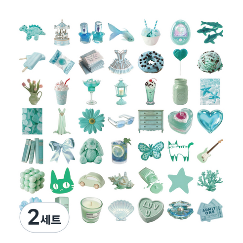 포근상점 방수 노트북 캐리어 스티커 DIY 50종 세트, 민트, 2세트
