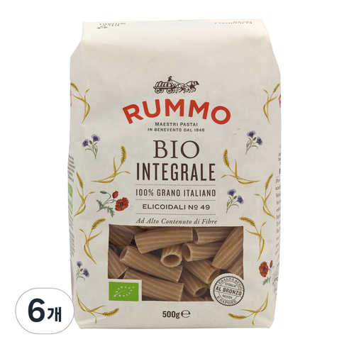 룸모 유기농 통밀 엘리코이달리 파스타, 500g, 6개