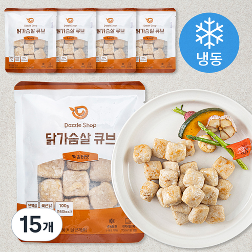 다즐샵 닭가슴살 큐브 갈비맛 (냉동), 100g, 1개입, 15개