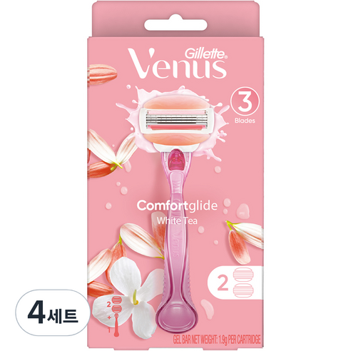 Venus 컴포트 글라이드 화이트티 여성용 면도기 + 면도날 2입, 4세트