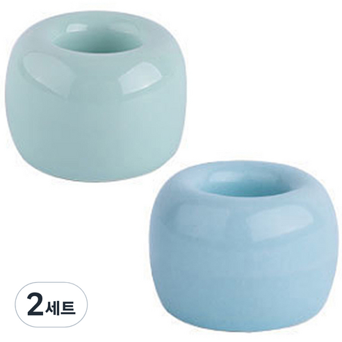 리버그린 무지 도자기 칫솔꽂이 2p, 그린 + 블루, 2세트
