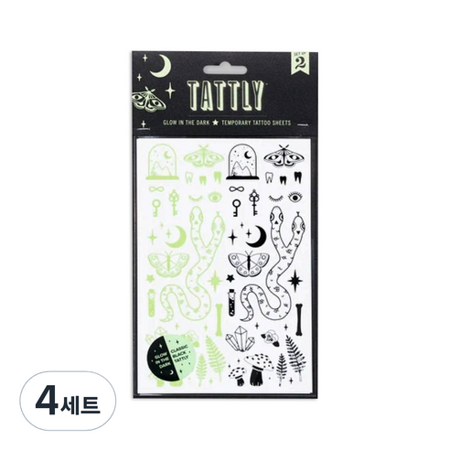 태틀리 타투 스티커 시트 2p, 큐리오시티즈 야광, 4세트