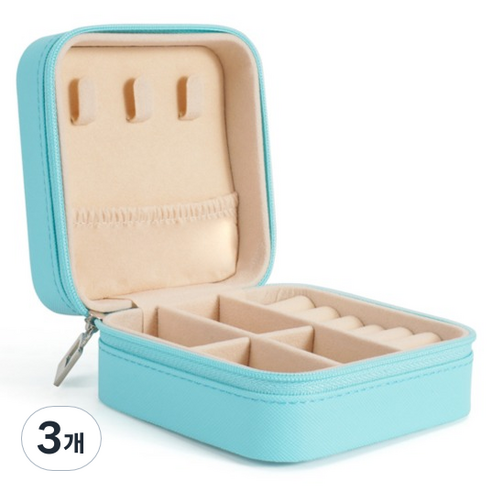 세컨드베스트 미니 수납함 휴대용 악세사리 보관함 10 x 10 x 5 cm, 스카이블루, 3개