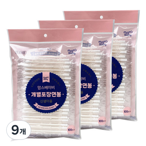 맘스베이비 신생아용 개별포장 면봉, 100개입, 9개
