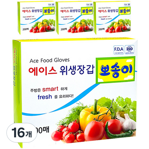 에이스 뽀송이 위생장갑, 200매, 16개
