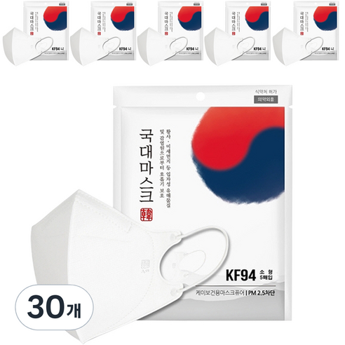 황사 미세먼지 국대마스크 소형 KF94 흰색, 5개입, 30개