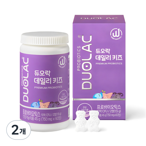 듀오락 데일리키즈 츄어블 어린이 유산균, 60정, 45g, 2개