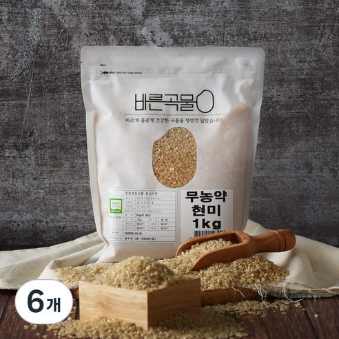 바른곡물 국산 무농약 현미, 1kg, 6개
