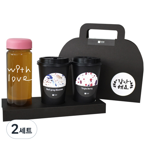 1AM 쥬뗌므 블랜딩 프리미엄 차세트 분홍뚜껑, 보틀 + 스티커 THANK U + 얼그레이 블라썸 3p + 트리플 베리 3p + 패키지 블랙 감사해요, 2세트