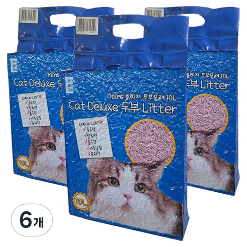 마마쇼 디럭스 가는입자 두부 고양이 모래, 10L, 6개, 라벤더향