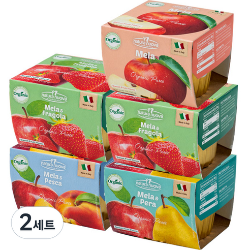 네츄럴누바 생과일 퓨레 달콤팩 200g x 5종 세트, 사과, 딸기, 복숭아, 사과 + 배 혼합맛, 2세트