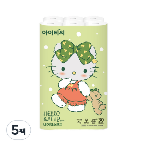 아이티씨 헬로키티 네이처 소프트 4겹 화장지 20m, 5팩, 30롤
