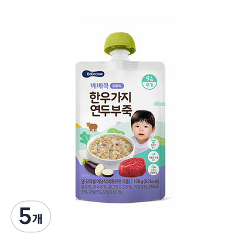 베베쿡 한우 가지 연두부죽 실온이유식 후기 100g 한우 + 가지 + 연두부 혼합맛 × 100g × 5개 섬네일