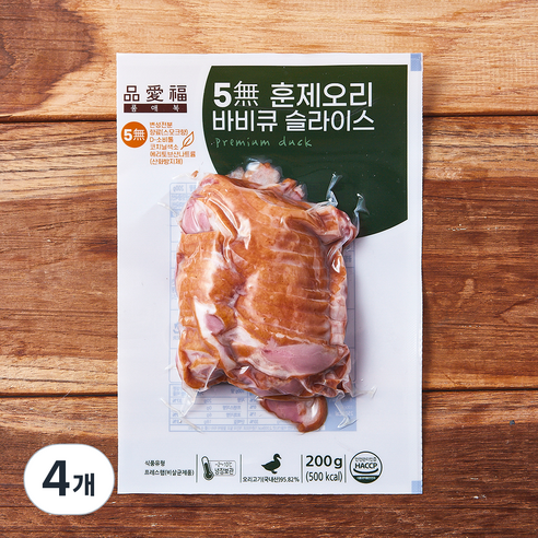 품애복 5무 훈제 오리 슬라이스, 200g, 4개