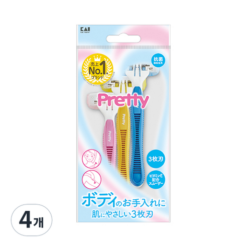 카이 프리티 3중날 바디 여성용면도기, 3개입, 4개