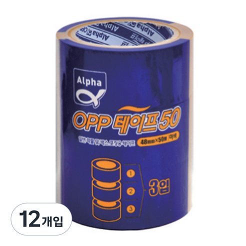 알파 OPP 박스 테이프 48mm x 50m, 베이지, 12개입