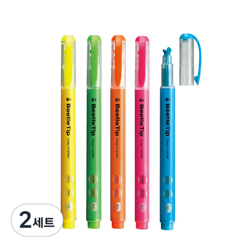 고쿠요 비틀팁 3WAY 형광펜 세트, 5색, 2세트