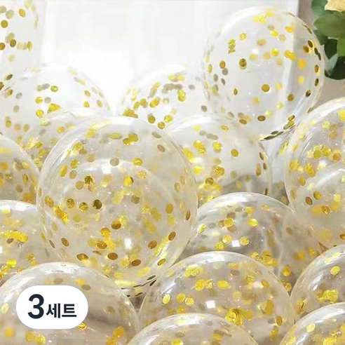 뷰라뷰 파티풍선 50p + 공기펌프 + 10m 리본 세트, 22 골드스팽글(랜덤발송), 3세트