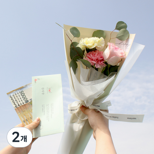 생화 감사해요 카네이션 꽃다발 + 감사장 용돈봉투 세트, 혼합색상, 2개