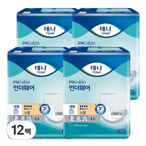 테나 남녀공용 언더웨어 노말 성인기저귀, 대형, 10개입, 12개