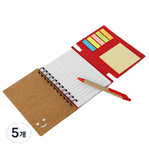 아트스케치 스마일 볼펜 수첩 70매, 레드(수첩) + 랜덤발송(볼펜심), 5개