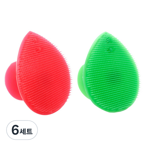 피부사랑 실리콘 클렌징 패드 2p 세트, 레드, 그린, 6세트