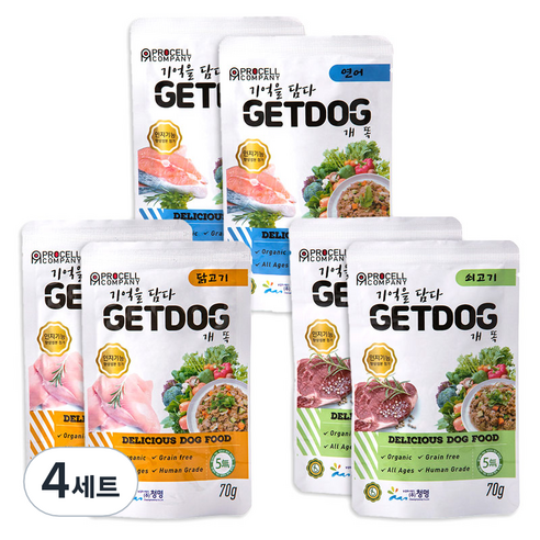 개똑 전연령용 그레인프리 강아지 습식사료 버라이어티팩, 소, 닭, 연어, 420g, 4세트