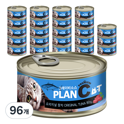 바이캣 플랜씨 그레이비소스 프리미엄 고양이 간식캔, 오리지널참치, 80g, 96개