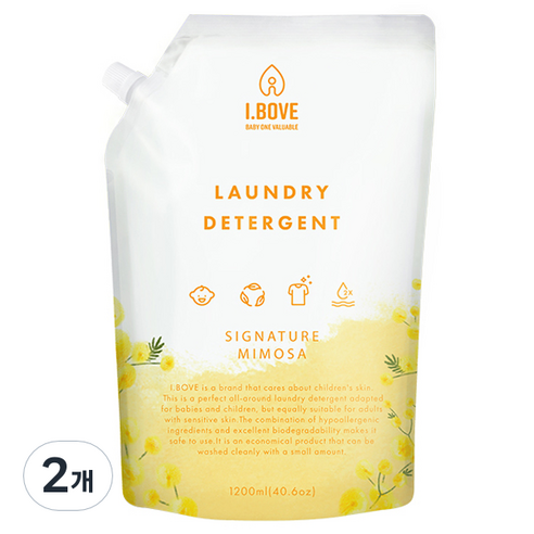 아이보브 베이직 고농축 미모사 아기 세제 리필, 2개, 1200ml