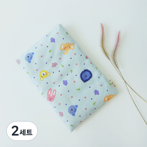 팥앤찜 휴대용 현미 복부찜질팩 + 커버 파랑동물원 세트, 2세트