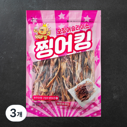 해맑은푸드 찡어킹 오징어 슬라이스, 3개, 230g