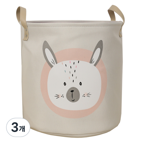 하늬통상 원형 캔버스 수납바구니 중, 토끼, 3개