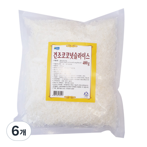 청은 건조 코코넛 슬라이스, 400g, 6개