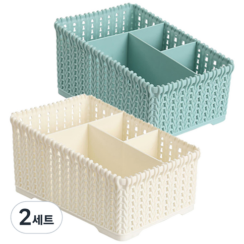 리버그린 짜임 다용도 수납바구니 2p 세트, 블루, 화이트, 2세트