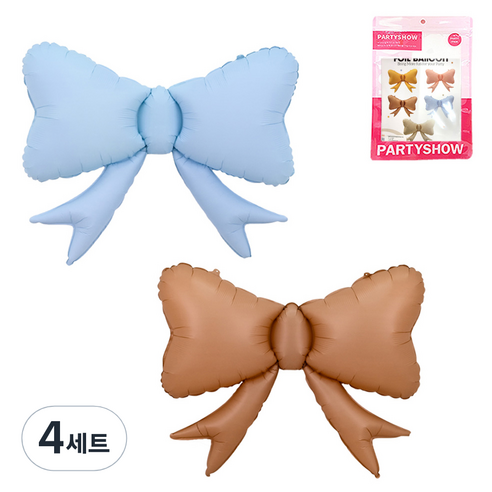 파티쇼 러블리 리본 생일 풍선 2종 세트, 블루, 브라운, 4세트