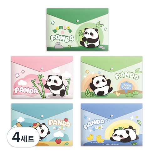 동아피엠에스 A4 똑딱이 캐릭터 자료 수납 봉투 파일 5종 세트, 판다, 4세트