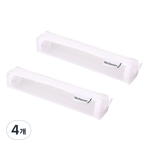 코히모 슬림형 시스루 파우치 메쉬 망사 필통 4W108, 화이트, 4개