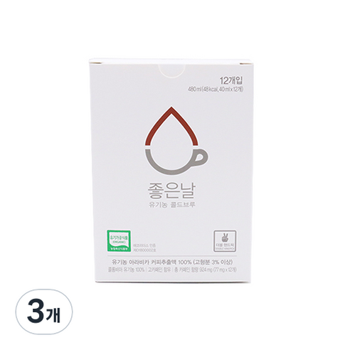 좋은날 콜드브루 파우치 480ml, 40ml, 12개입, 3개