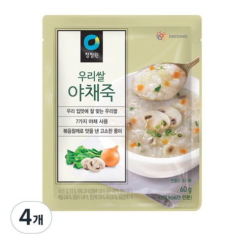청정원 우리쌀 야채죽, 4개, 60g