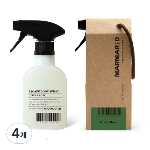 마르마르디 이스케이프 바디스프레이 그린로즈향, 200ml, 4개