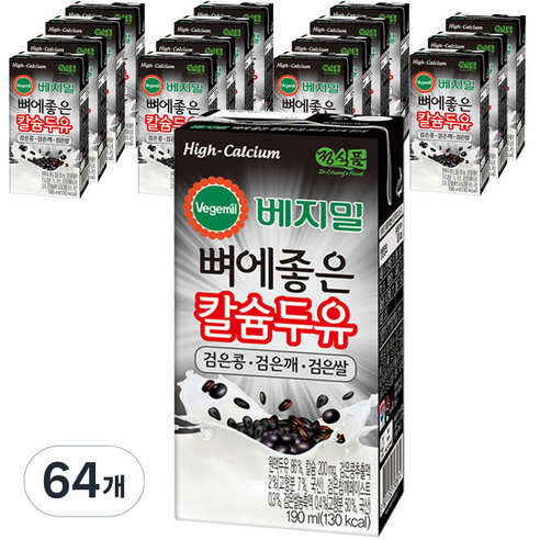 베지밀 뼈에좋은 칼슘두유 검은 콩 깨 쌀, 190ml, 64개