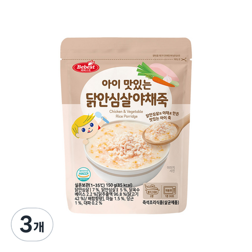 베베스트 아이 맛있는 닭안심살 야채죽, 닭고기, 3개