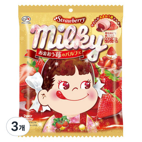 후지야 밀키 캔디 딸기맛, 3개, 65.8g