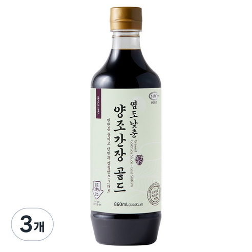 신앙촌 염도낮춘 양조간장 골드, 3개, 860ml
