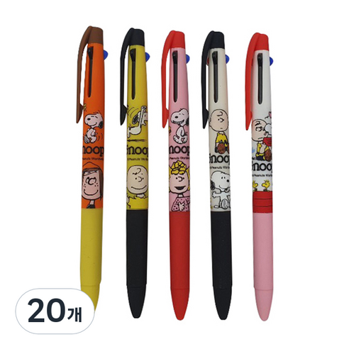 피너츠 스누피 3색 볼펜 0.5mm, 랜덤 발송, 20개