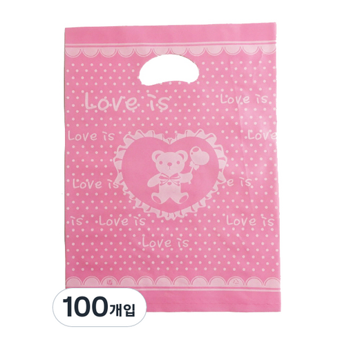 팩스타 펀칭 비닐 포장봉투 가로 25cm x 세로 35cm PE25, 핑크곰, 100개입